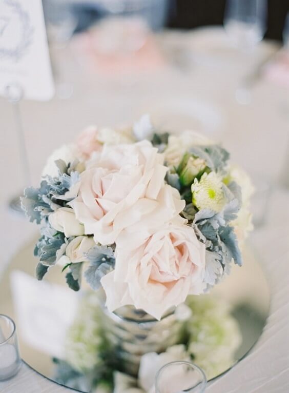 Centerpieces for Blush and dusty blue wedding